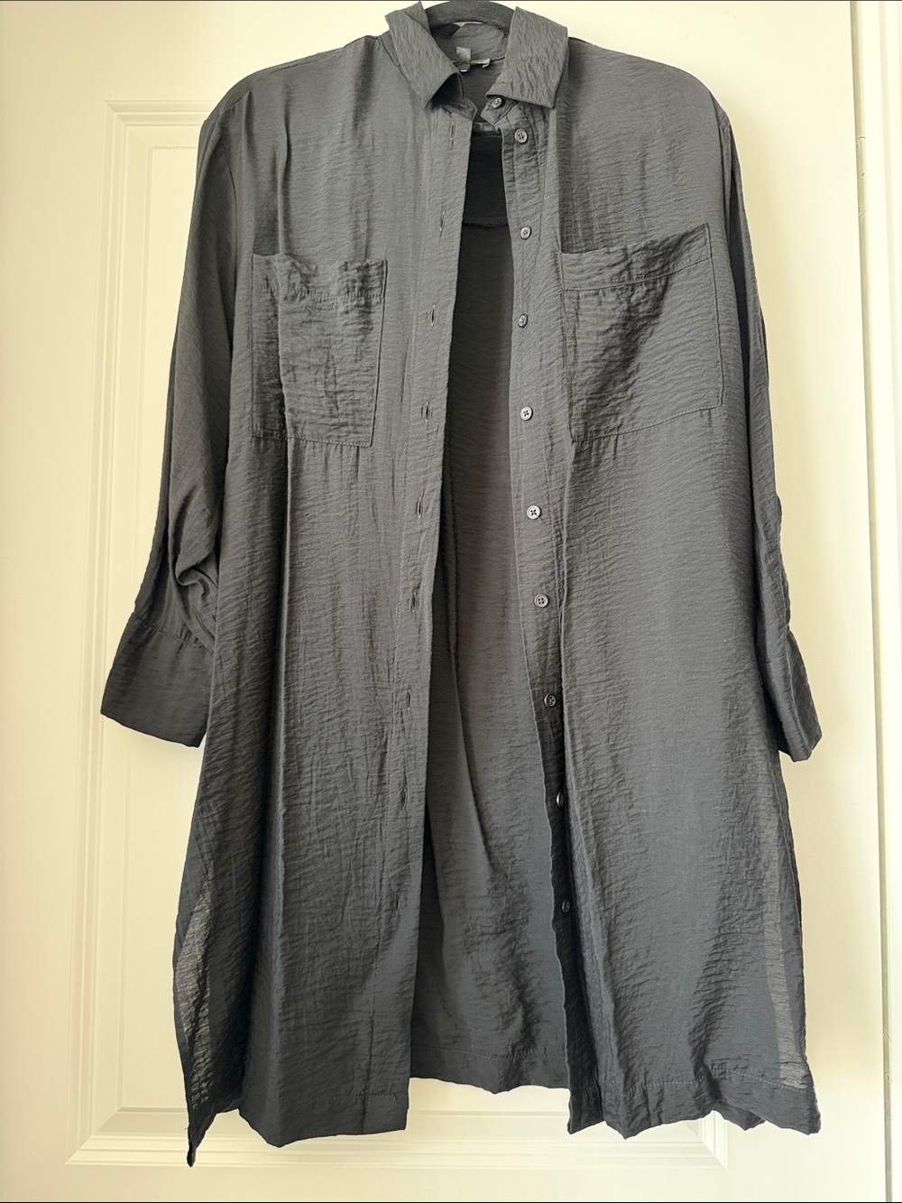 DYNAMITE Oversized Long Button-Up Shirt Jacket - Black
